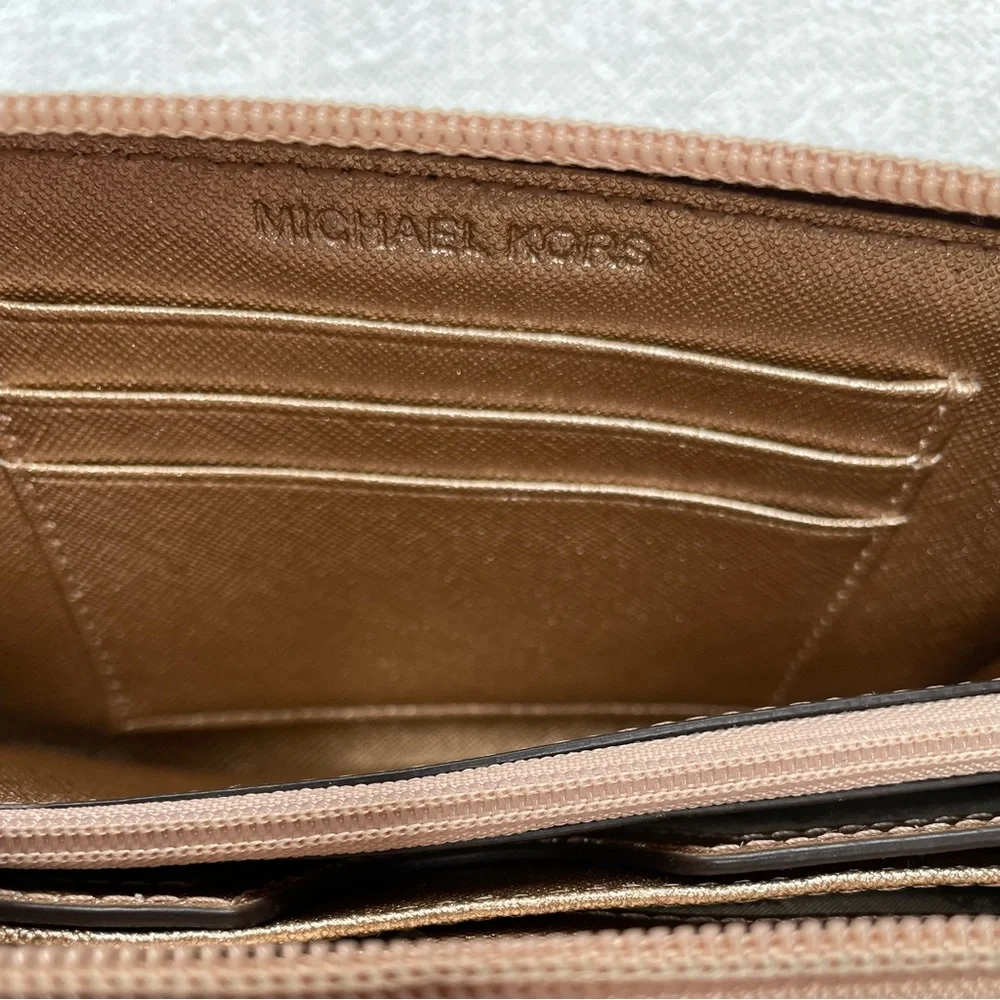 Michael Kors Gold Wristlet Wallet with Rose Gold features- Jet‎ Set